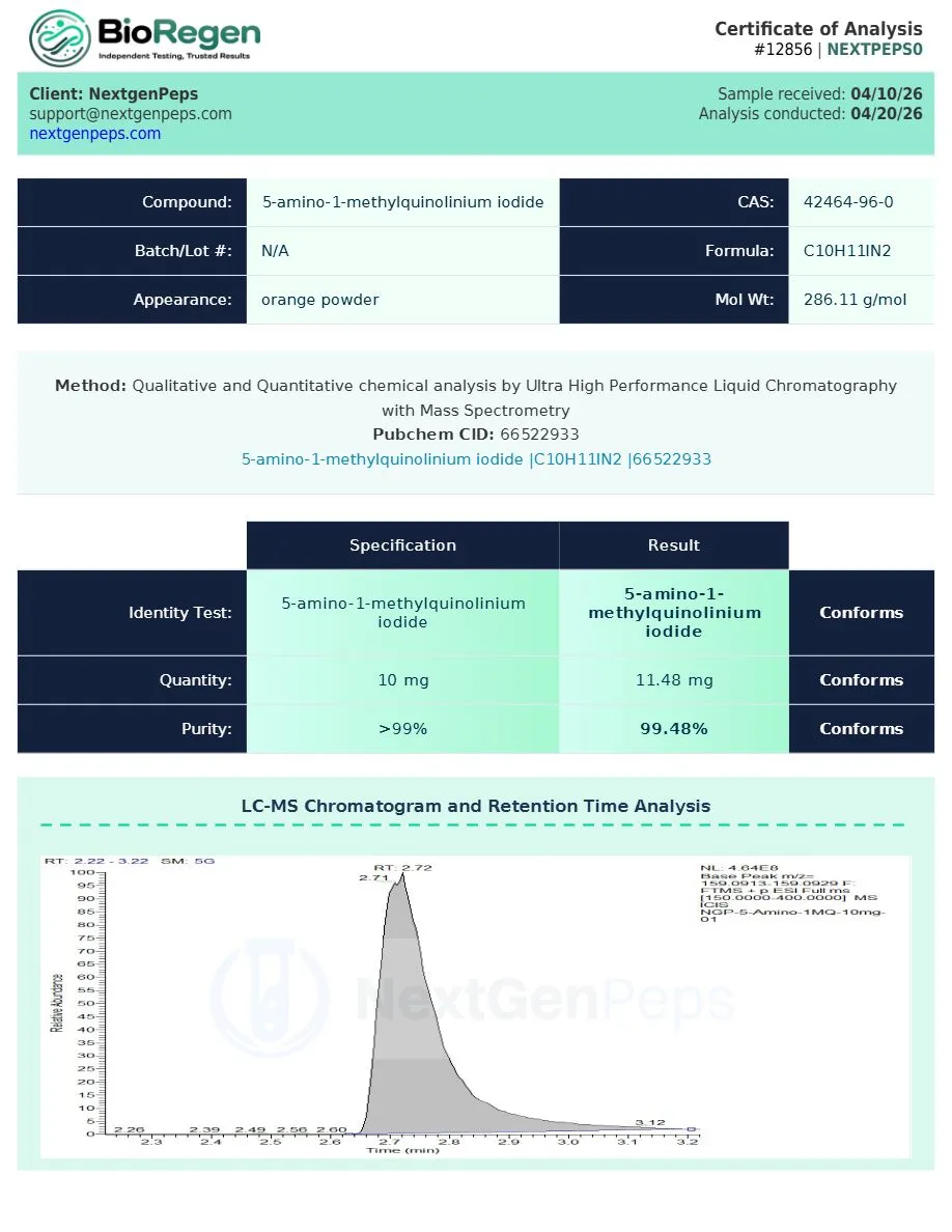 Next Gen Peptides 5 Amino 1MQ 10mg lab test result preview